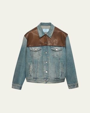 Prada Denim And Leather Jacket - Blue