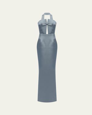 The New Arrivals Ilkyaz Ozel Holly Bow Detailed Maxi Dress - Blue