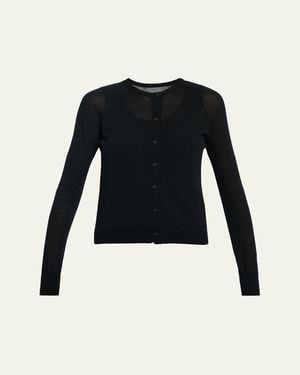 Alaïa Double Layered Wool Crewneck Cardigan - Black