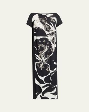 Dries Van Noten Davita Embellished Floral-Print Shift Midi Dress - White