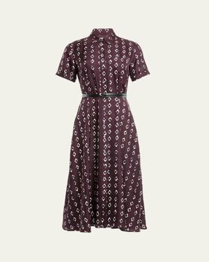 Altuzarra Kiera Diamond-Print Silk Short-Sleeve Midi Shirtdress - Purple