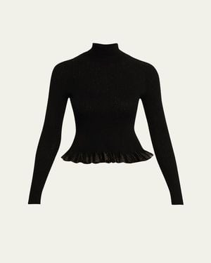 Ulla Johnson Yulia Ruffle Sparkly Knit Turtleneck - Black