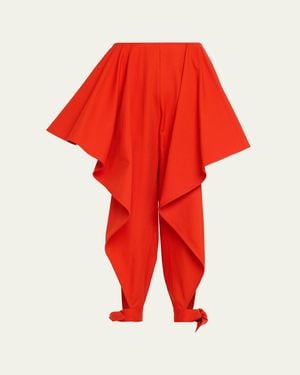 Alaïa Cotton Gabardine Ruffle Paneled Ankle-Tie Pants - Red