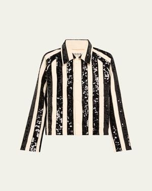 Bode Grandstand Sequined Stripe Cropped Jacket - Black