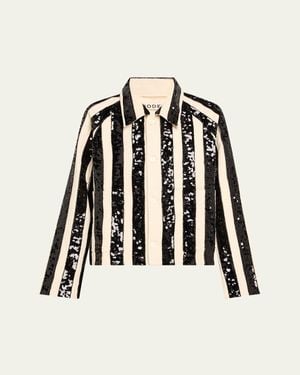 Bode Grandstand Sequined Stripe Cropped Jacket - Black