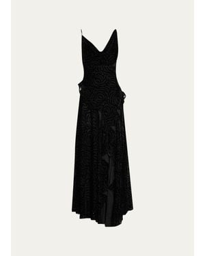 Ronny Kobo Gwen Draped Velvet Burnout Maxi Dress - Black