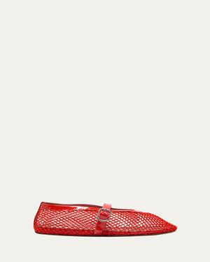 Alaïa Orange Fishnet Mary Jane Flats - Red