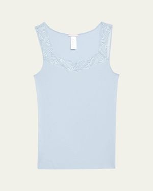 Hanro Cotton Delight Lace-Trim Tank Top - Blue