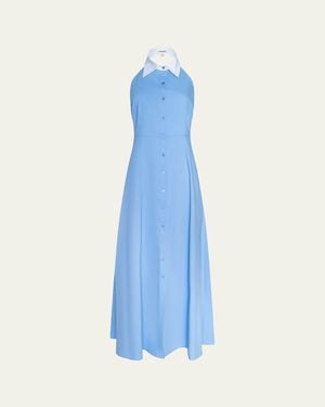 L'Agence Maurie Cotton Poplin Halter Maxi Dress - Blue