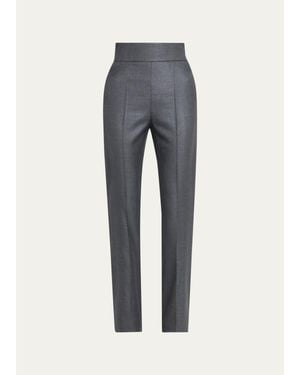 Valentino Garavani High Rise Wool-Silk Straight-Leg Pants - Gray