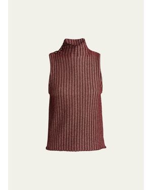 Giorgio Armani Button Turtleneck Rib Knit Tank Top - Red
