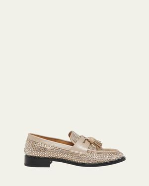 Rene Caovilla Crystal Tassel Penny Loafers - Natural