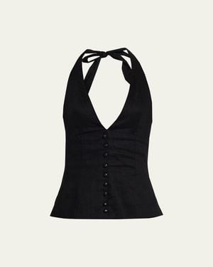 AEXAE Linen Halter Top - Black