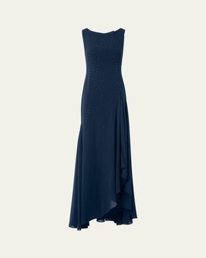 Akris Studded Sleeveless Asymmetric Flared Maxi Dress - Blue