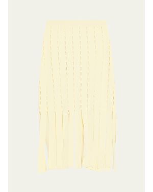 Zankov Perry Perforated Knit Fringe Midi Skirt - Natural