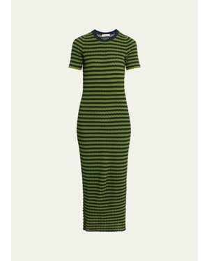 Zankov Striped Popcorn Knit Short-Sleeve Maxi Dress - Green