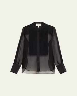 Twp Peyton Sheer Tuxedo Button-Front Shirt - Black