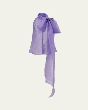 Carolina Herrera Sleeveless Silk Button-Front Blouse With Neck Scarf - Purple