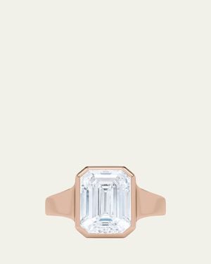 HauteCarat 18K Emerald Cut Lab Grown Diamond Cigar Bezel Ring, 2.0Tcw - Natural