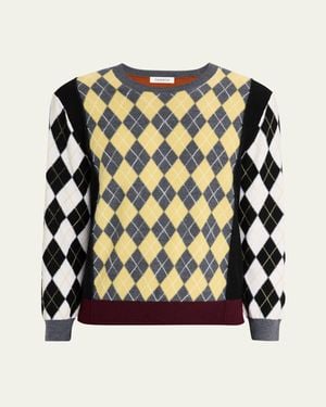 Zankov Merino Wool Color-Block Argyle Crewneck Sweater - Black
