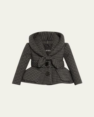 Marc Jacobs Check Wool Padded Crop Hooded Jacket - Black
