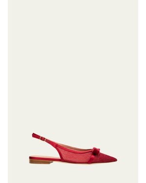 Malone Souliers Jama Glitter Mesh Slingback Flats - Red