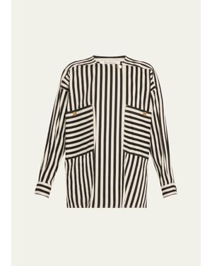 Max Mara Paio Stripe Long-Sleeve Silk Shirt Jacket - Black