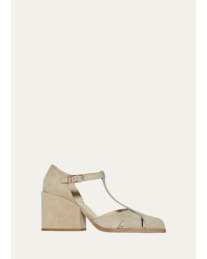 Gabriela Hearst 80Mm Hawes Suede T-Strap Sandals - Natural