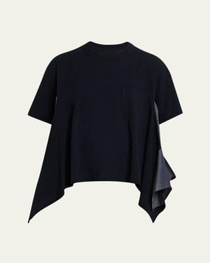 Sacai Denim Side-Panel Short-Sleeve Cotton Jersey T-Shirt - Blue