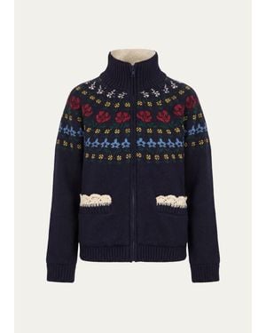 Sea Preston Floral Fair Isle Knit Jacket - Blue