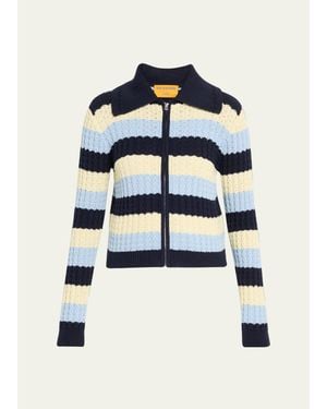 Guest In Residence Kirby Striped Cable-Knit Jacket - Blue