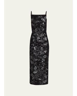 Prabal Gurung Square-Neck Floral Sequined Midi Dress - Black