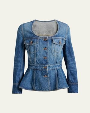 Chloé Long-Sleeve Denim Peplum Top - Blue