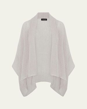 Eskandar Wide Short Sleeve Scrunch Shawl Collar Jacket - White