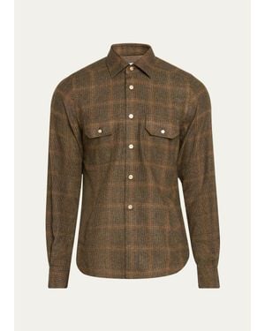 Kiton Cashmere And Wool Plaid Button-Front Shirt - Green