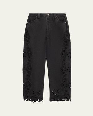 Sea Cavina Embroidered Crop Barrel Jeans - Black