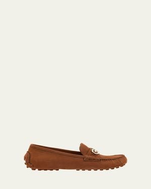 Ferragamo Odilia Suede Gancini Bit Driver Loafers - Brown
