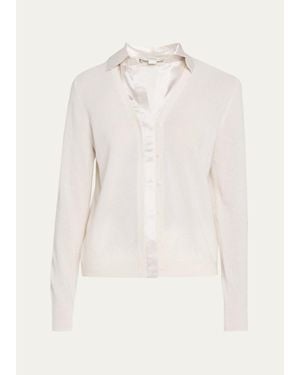 Vince Mixed-Media Cashmere Cardigan - White