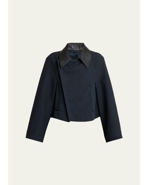 Givenchy Leather-Collar A-Line Cocoon Coat - Blue