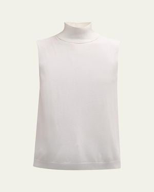 Lafayette 148 New York Sleeveless Matte Crepe Turtleneck Pullover - White