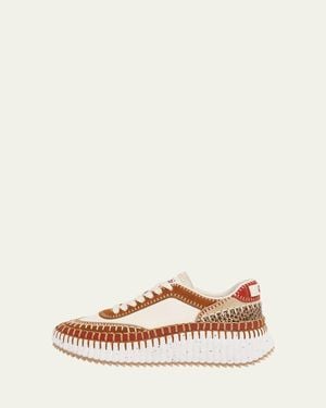 Chloé Nama Mixed Leather Low-Top Platform Sneakers - Natural