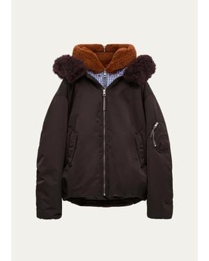 Loewe Layered Shearling-Trim Bomber Jacket - Black