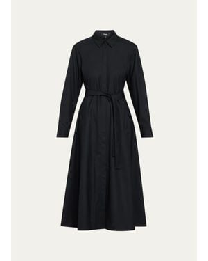 Theory Long-Sleeve Belted Midi Shirtdress - Black