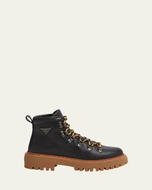 Prada St. Moritz Calfskin Hiker Boots - Black