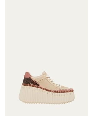 Chloé Nama Mixed Leather Stitch Platform Sneakers - Natural