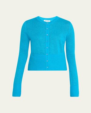 Alaïa Mohair-Blend Crewneck Cardigan - Blue
