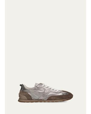Brunello Cucinelli Monili Pull-Tab Crinkle-Effect Leather Low-Top Sneakers - White