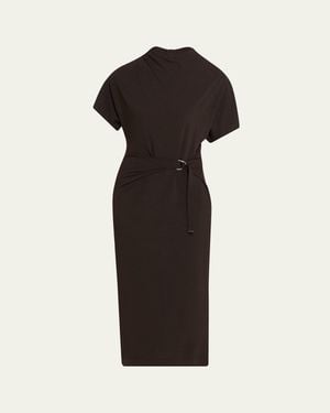 Brunello Cucinelli Wrap-Waist Midi Dress W/ Monili - Black