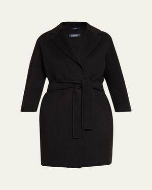Max Mara Arona 3/-Sleeve Wool Wrap Coat - Black