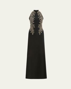 Jenny Packham Elu Beaded Crepe Halter Gown - White